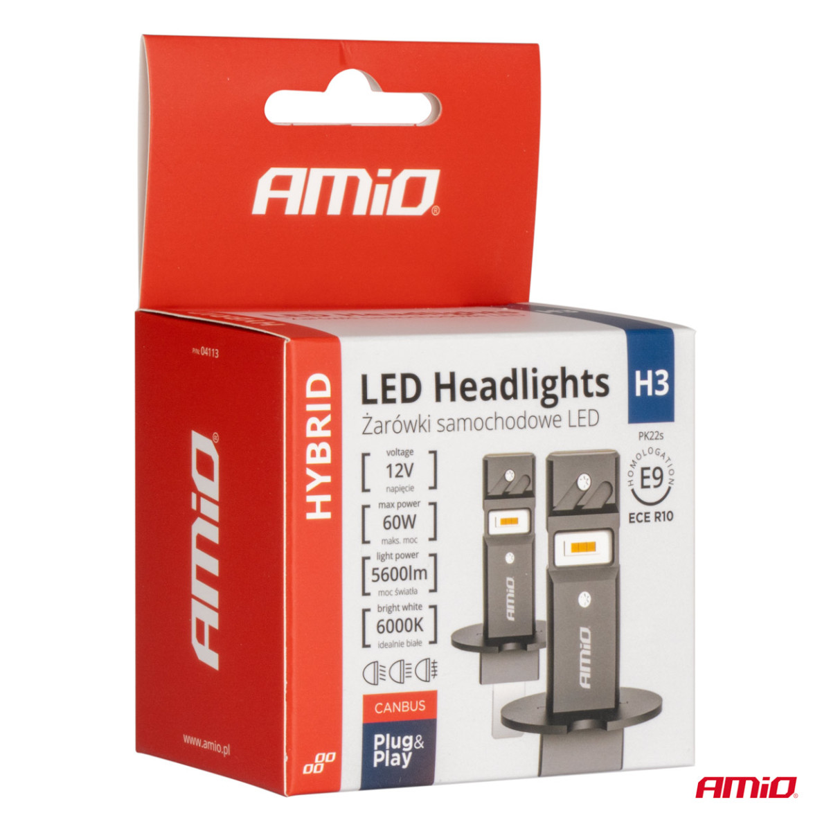 LED-ajovalon polttimot Hybrid-sarja H3 6000K Canbus 60W AMIO-04113