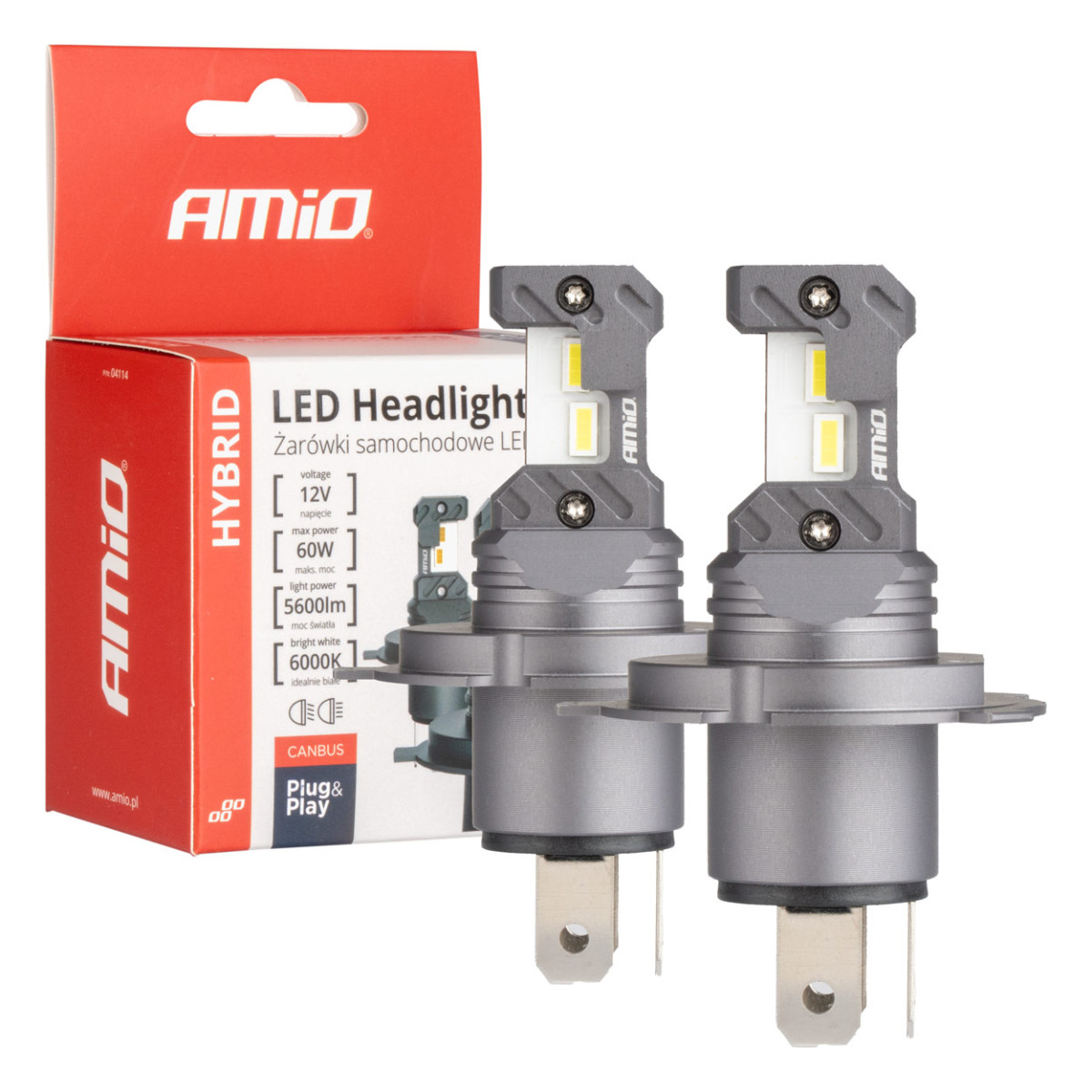 LED-ajovalon polttimot Hybrid-sarja H4 H19 6000K Canbus 60W AMIO-04114