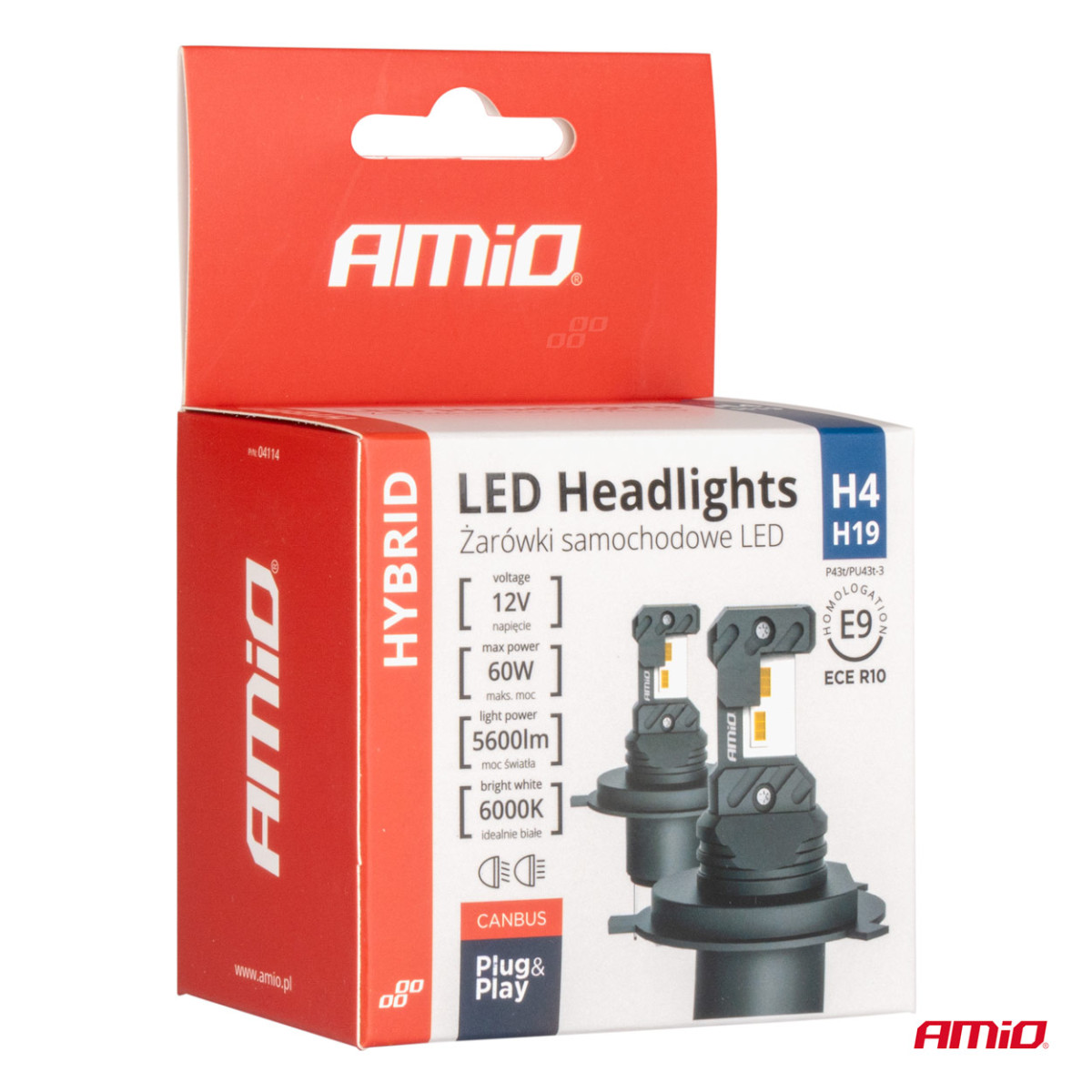 LED-ajovalon polttimot Hybrid-sarja H4 H19 6000K Canbus 60W AMIO-04114