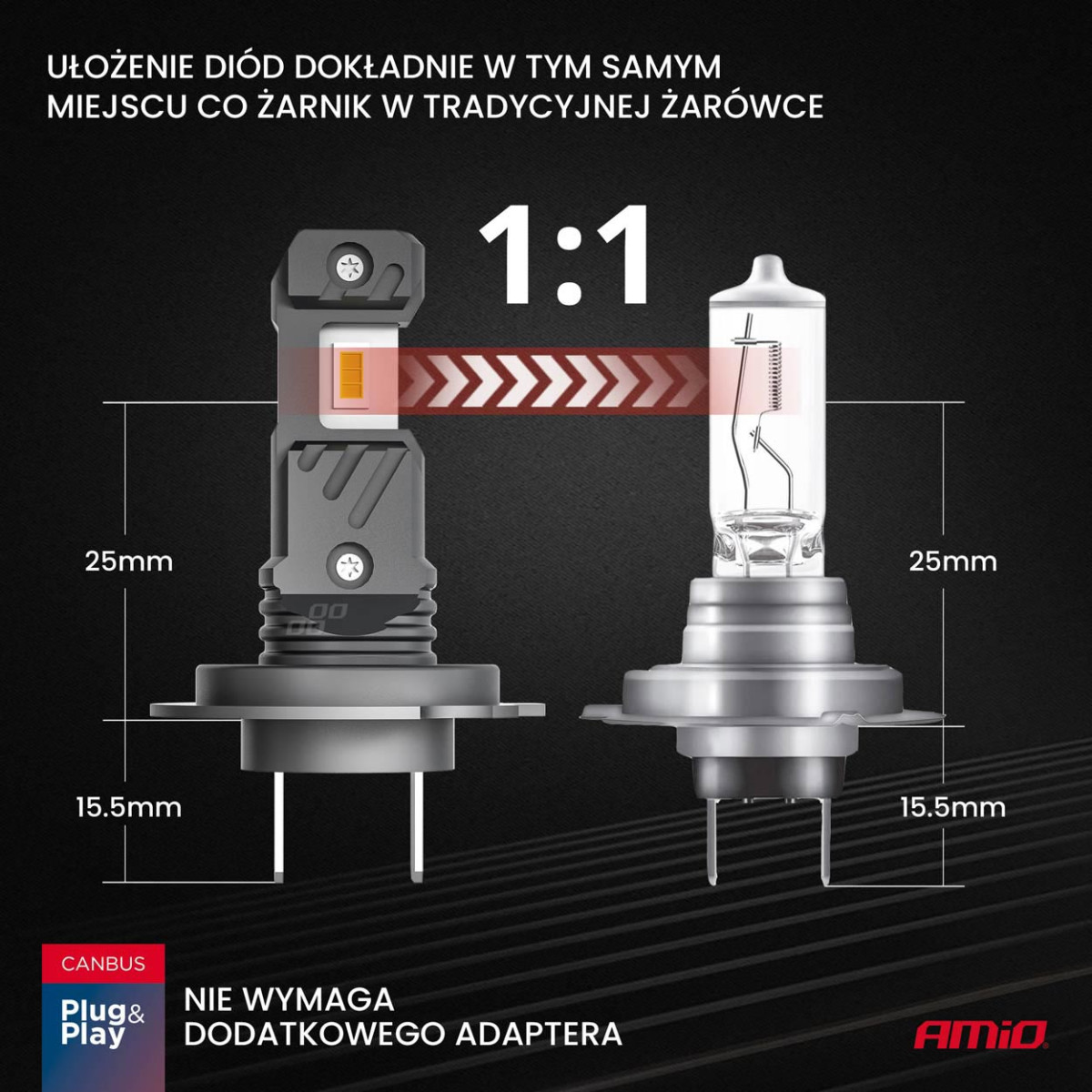 LED-ajovalon polttimot Hybrid-sarja H7 H18 6000K Canbus 60W AMIO-04115