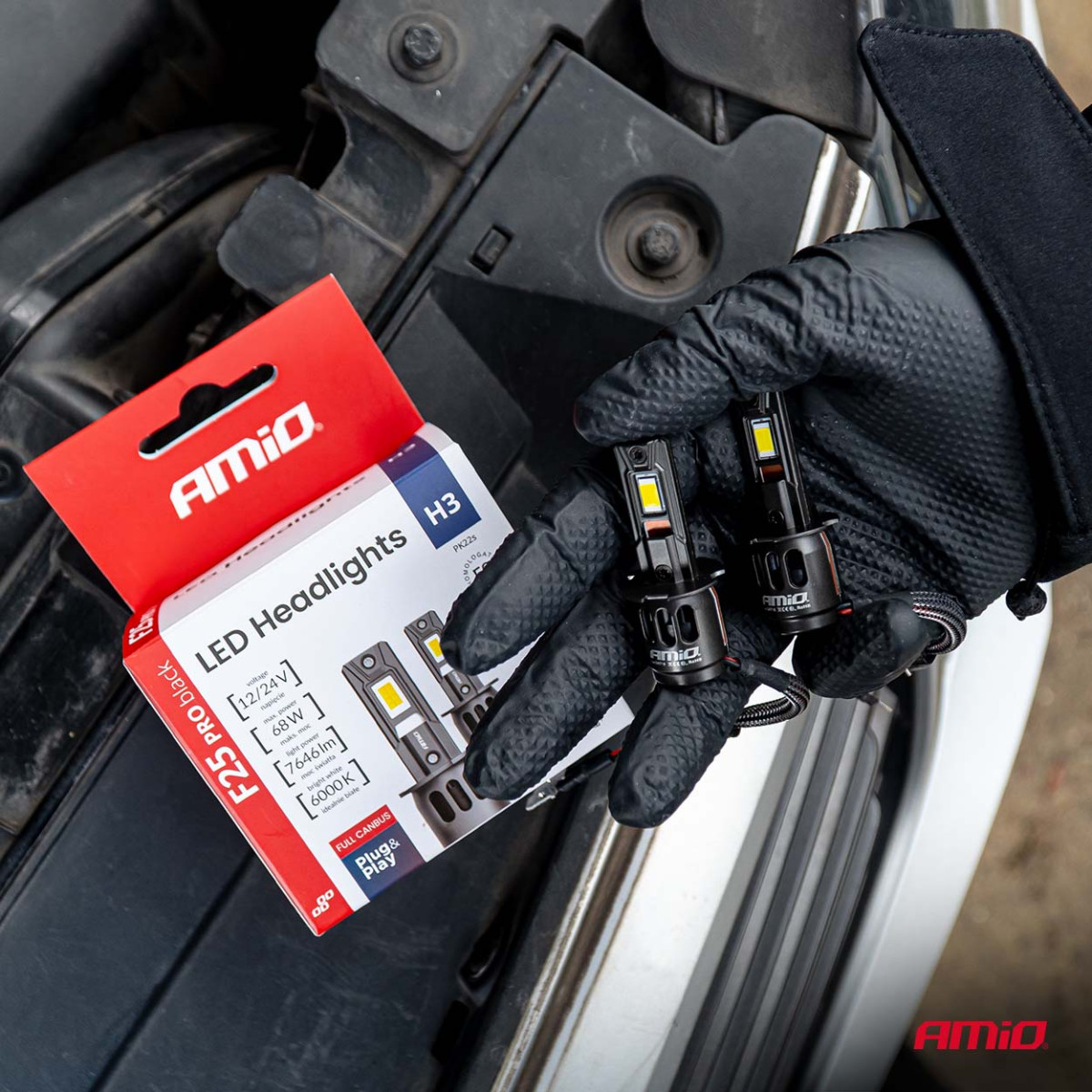 LED-ajovalon polttimot sarja F25 PRO MUSTA TÄYSIN CANBUS H3 68W 12V 24V, AMIO-04718