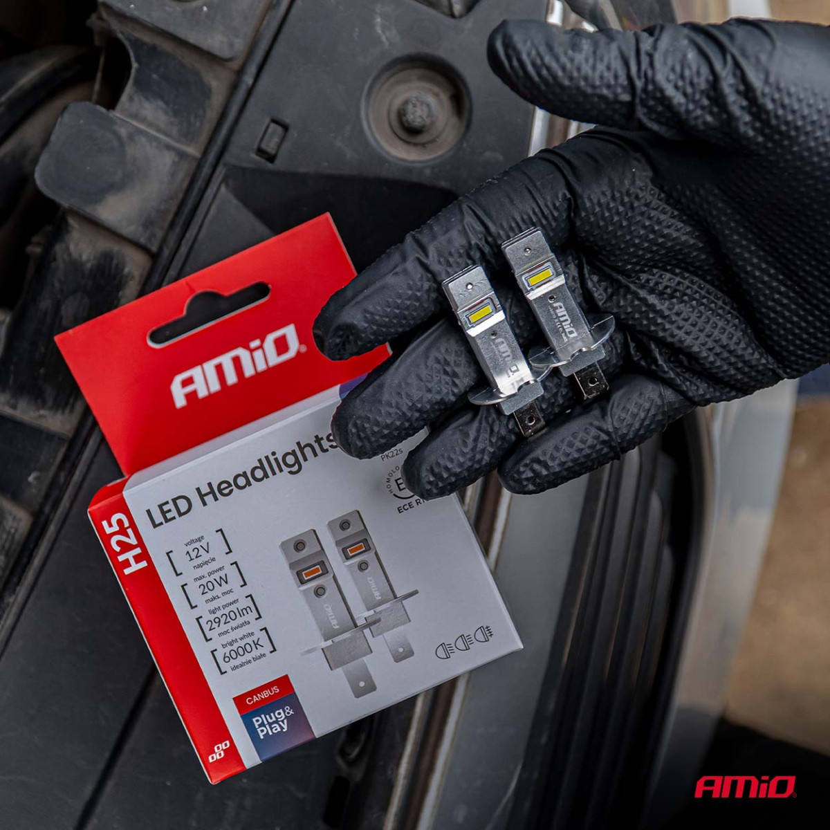 LED-ajovalon polttimot sarja H25 CANBUS H3 12V 20W, AMIO-04710