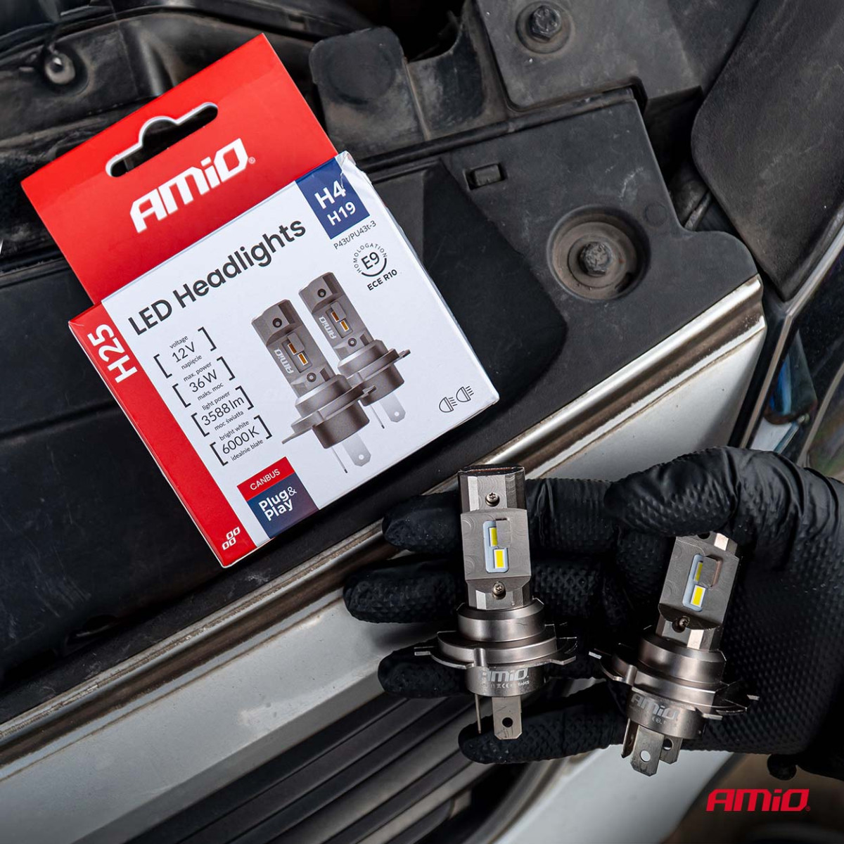 LED-ajovalon polttimot H25 CANBUS H4 H19 12V 36W, AMIO-04711