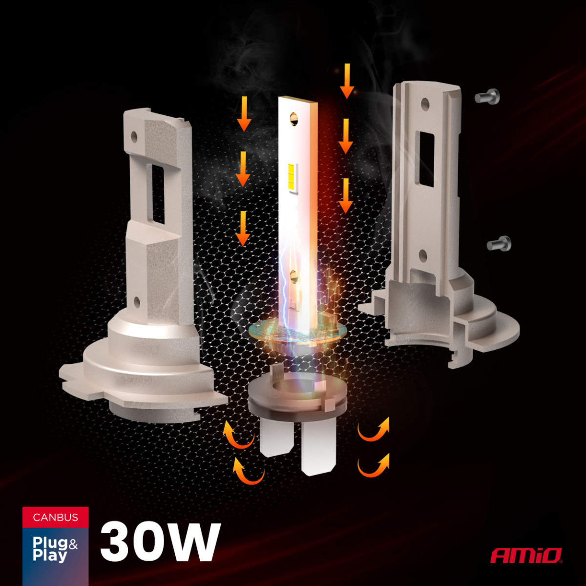 LED-ajovalon polttimot sarja H25 CANBUS H7 H18 12V 30W, AMIO-04712