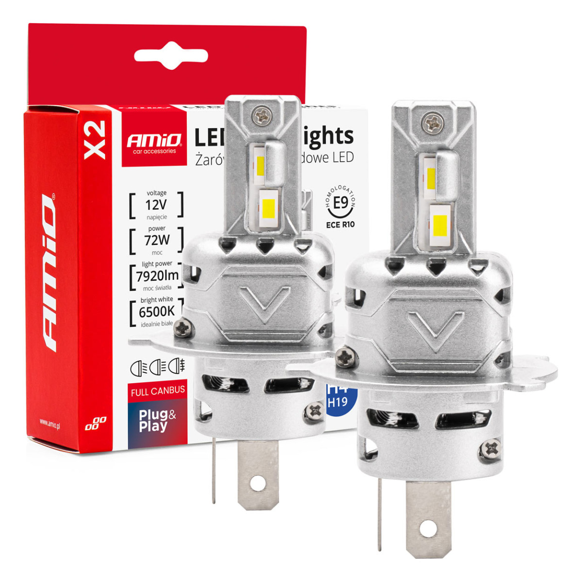 LED-ajovalon polttimot X2-sarja H4/H19 AMiO-02972