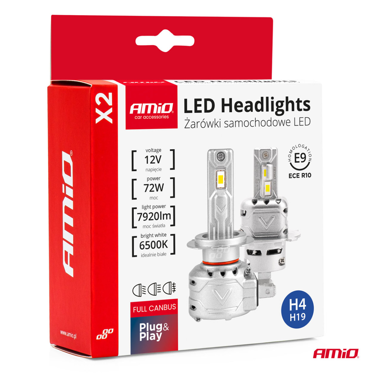 LED-ajovalon polttimot X2-sarja H4/H19 AMiO-02972