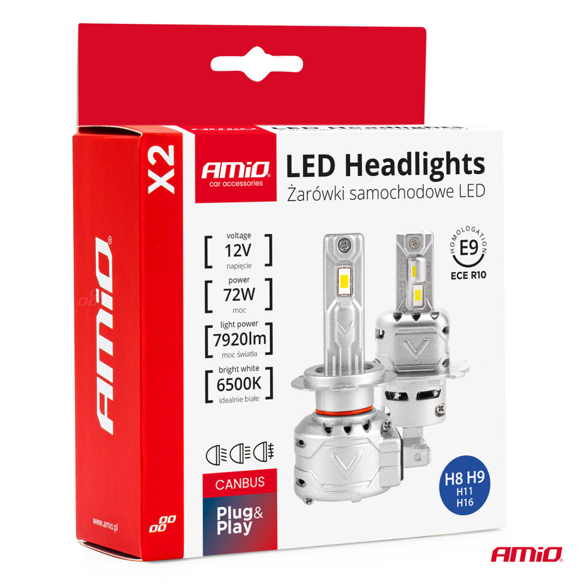 LED-ajovalon polttimot X2-sarja H8/H9/H11/H16 AMiO-02974