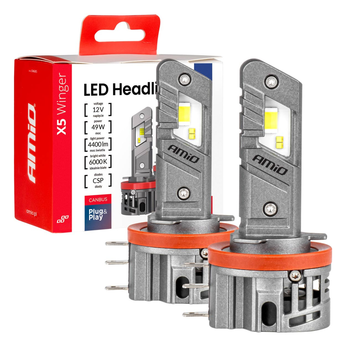 LED-ajovalon polttimot X5-sarja WINGER H15 49W 6000K CANBUS, AMIO-04685