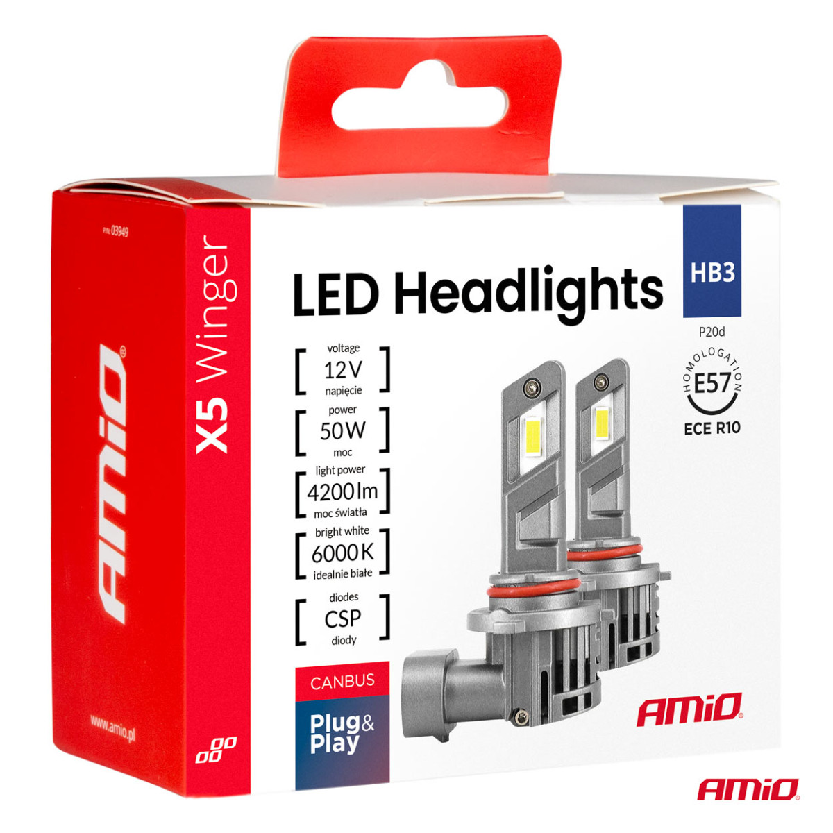 LED-ajovalon polttimot X5-sarja WINGER H8 H9 H11 6000K max 50W AMIO-03947