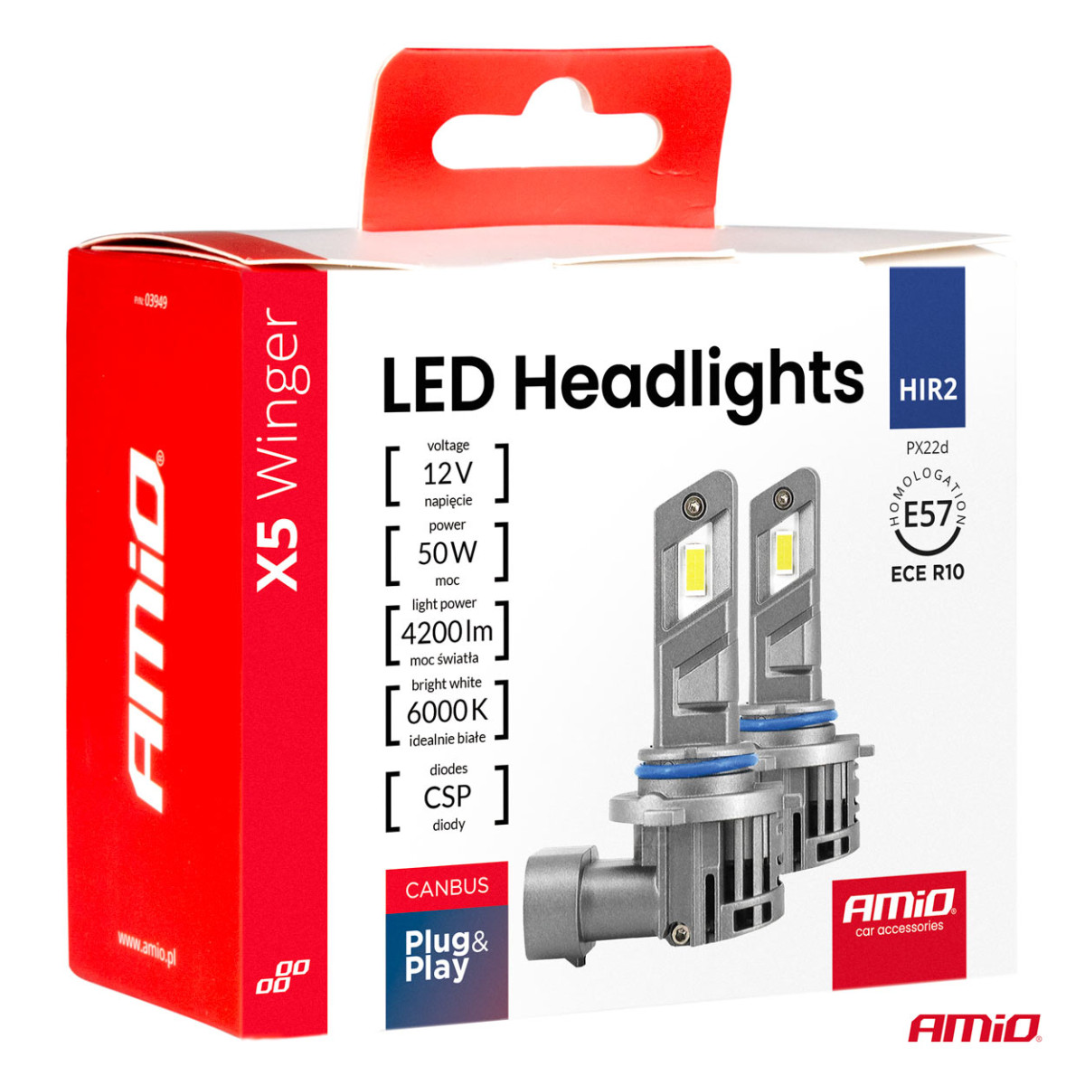 LED-ajovalopolttimot X5 WINGER HIR2 6000K max 50W AMIO-03950