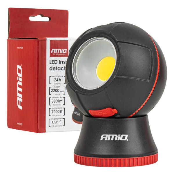Irrotettava pallomainen LED-työvalo COB 4 W, 2200 mAh, AMIO-04939 Irrotettava pallomainen LED-työvalo COB 4 W, 2200 mAh, AMIO-04939
