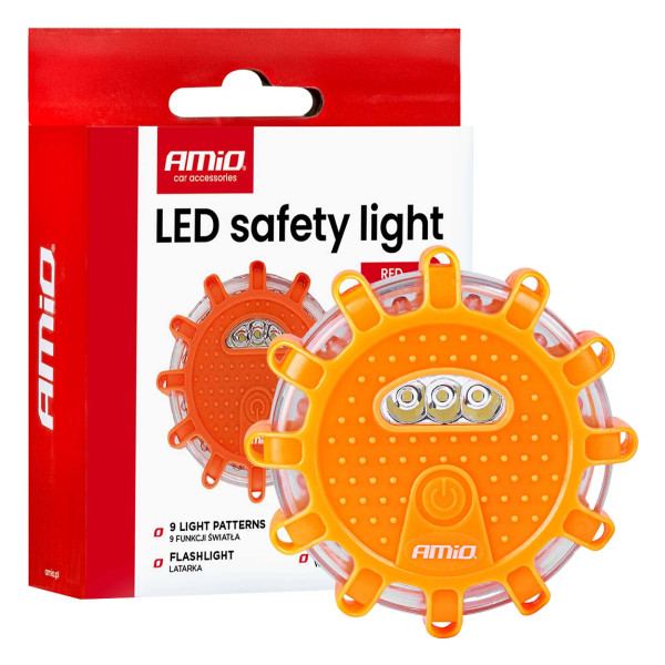 Auton LED-varoitusvalo, 12+3 SMD, 650 mAh, punainen, akulla AMIO-04673