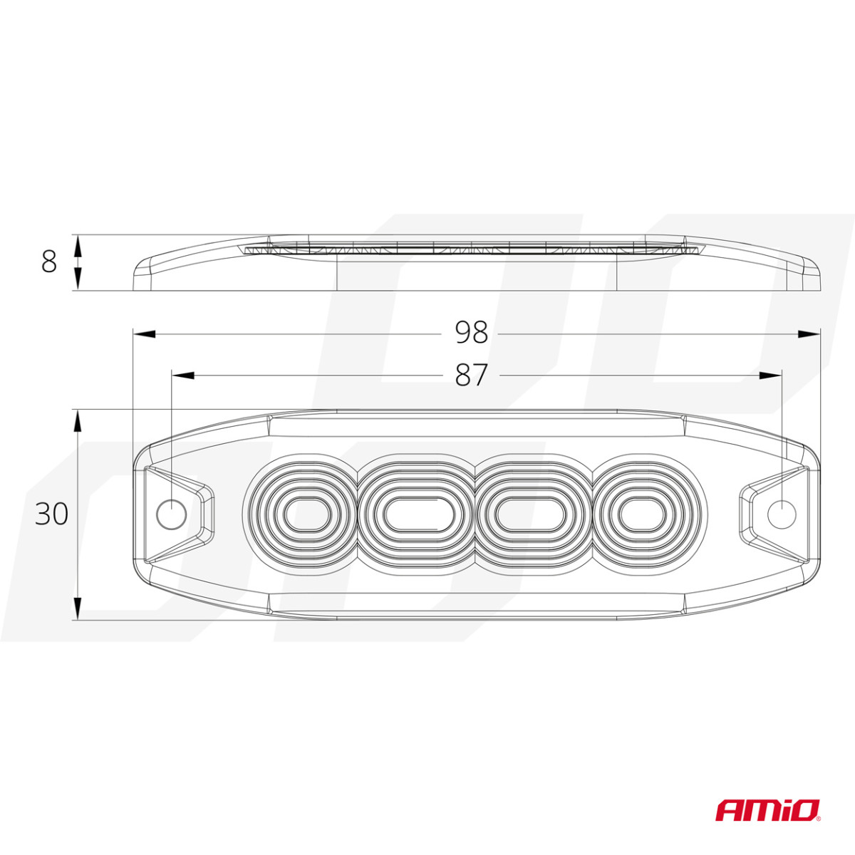 LED-varoitusvalo 4 LED R65 R10 12-24V AMIO-02298