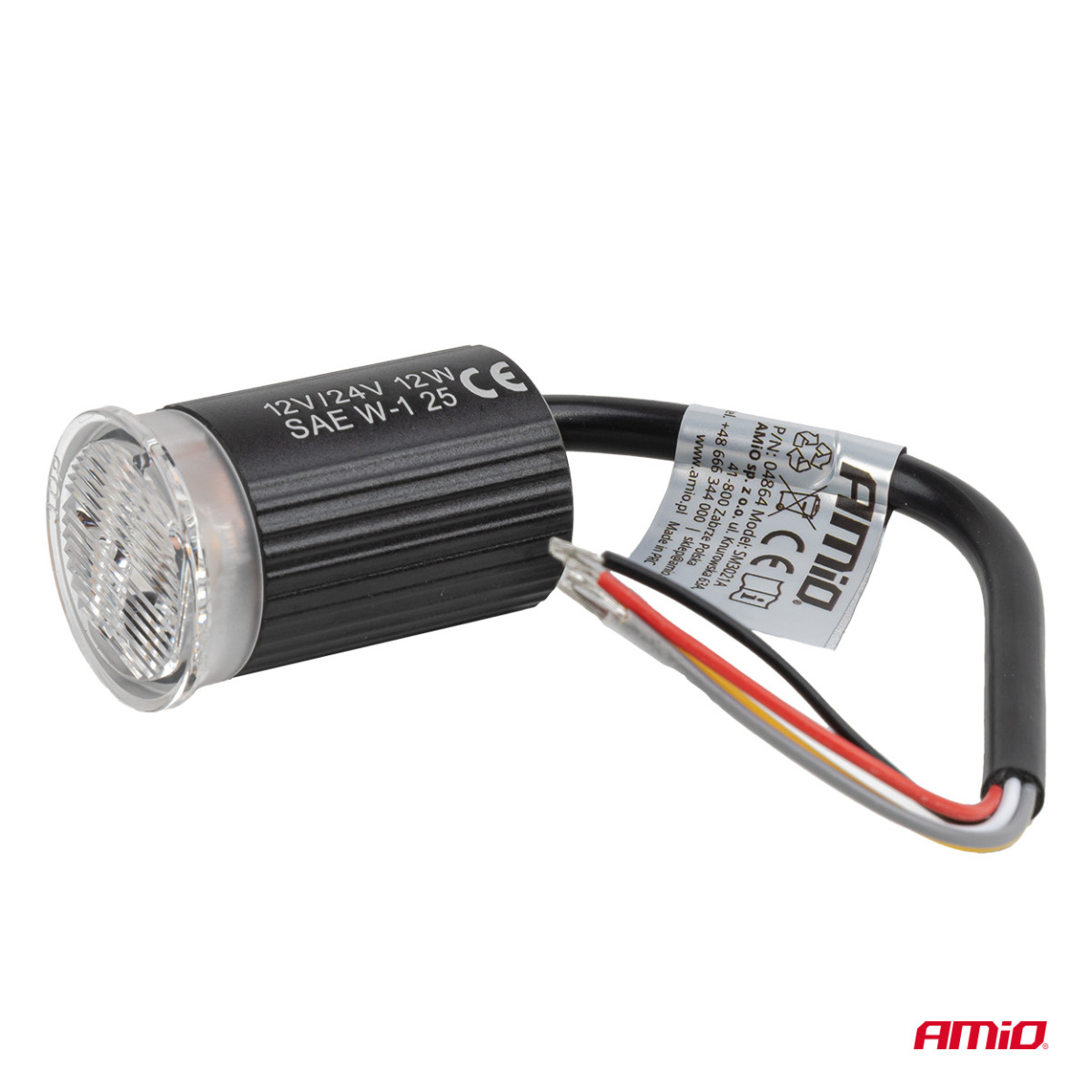 Pyöreä oranssi LED-varoitusvalo R65 12V / 24V 12W AMIO-04864