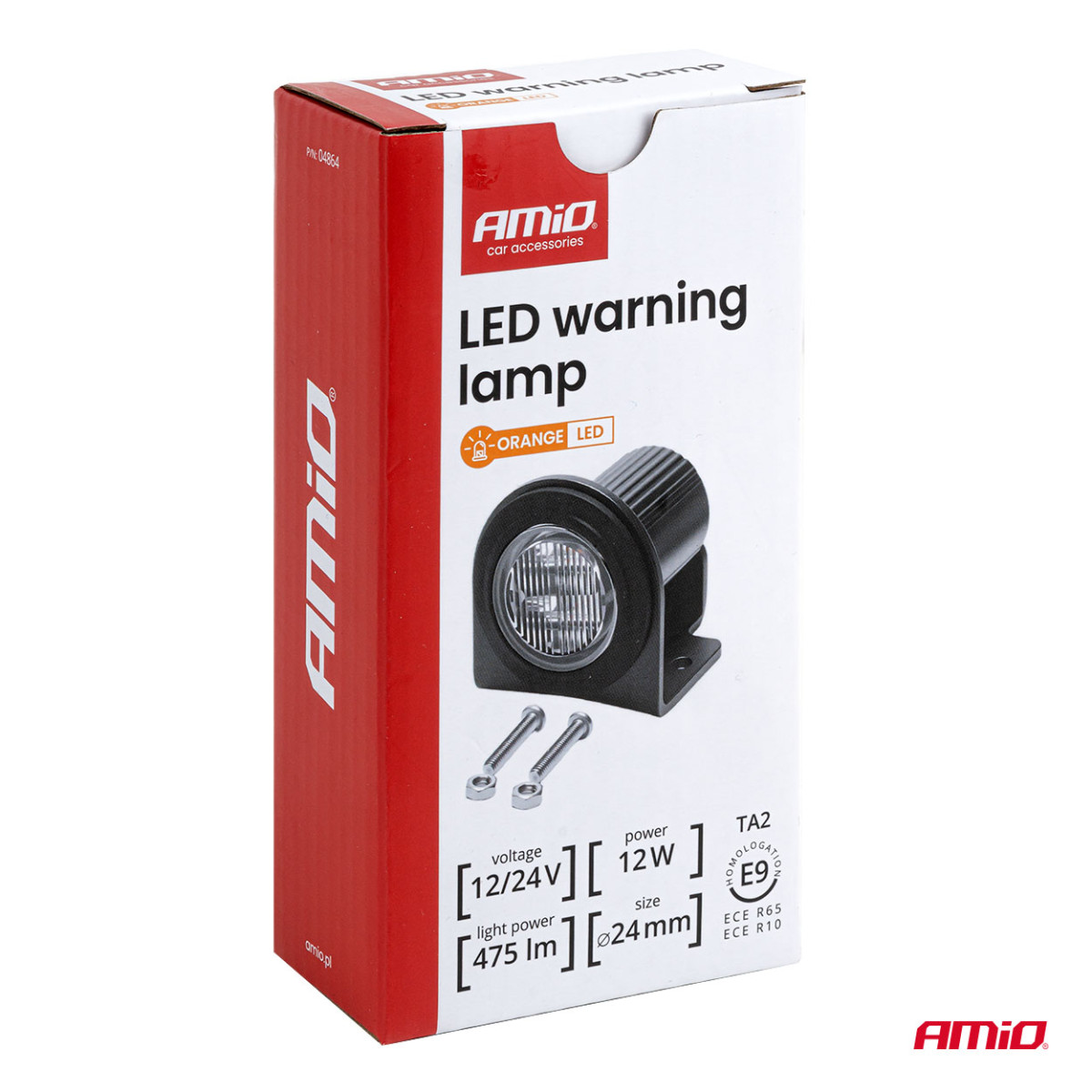 Pyöreä oranssi LED-varoitusvalo R65 12V / 24V 12W AMIO-04864