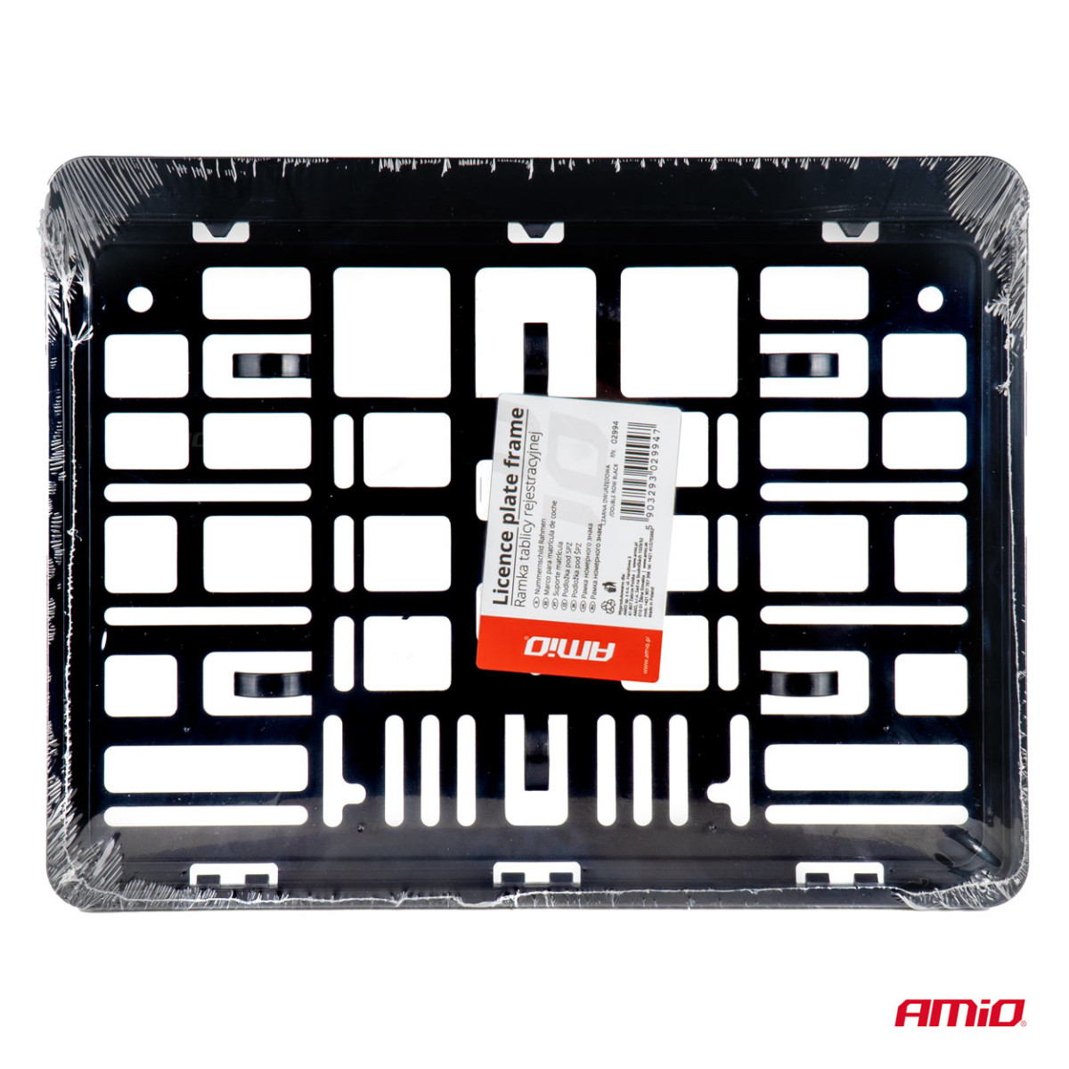 Kaksirivinen rekisterikilven pidike – musta, AMIO-02994
