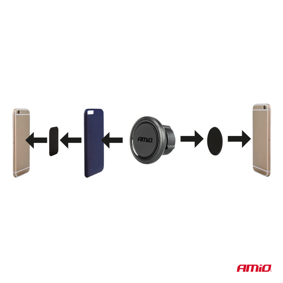 Magneettinen, 360° kääntyvä puhelinpidike kojelaudassa AMiO-04144