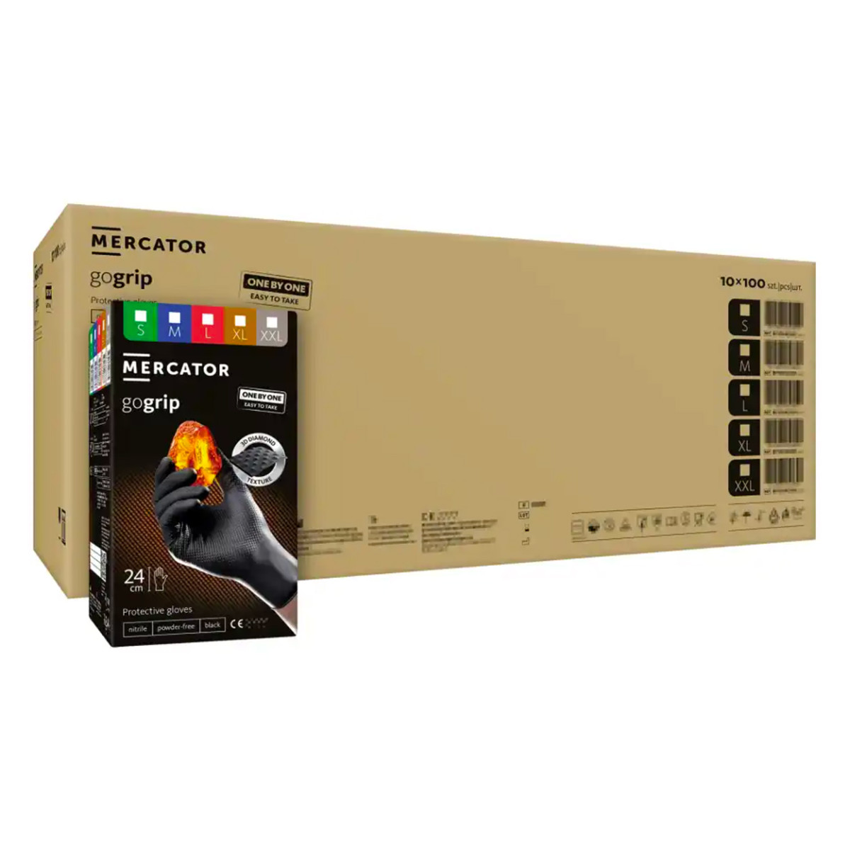 Nitriilikäsineet Mercator GoGrip ONE-BY-ONE, mustat, XXL, 100 kpl.