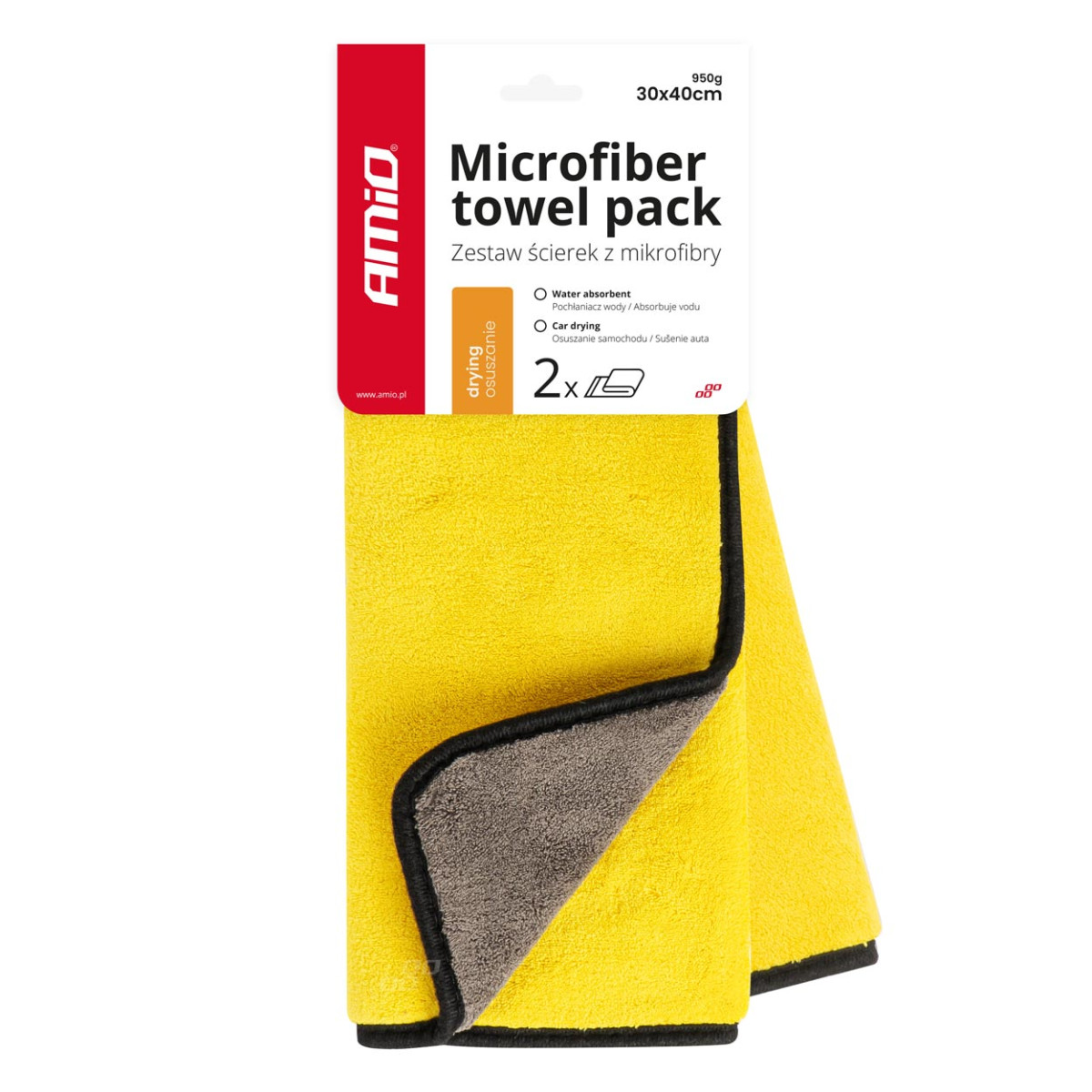Mikrokuitupyyhkesetti 30x40 cm, 950 gsm, 2 kpl. AMIO-03755