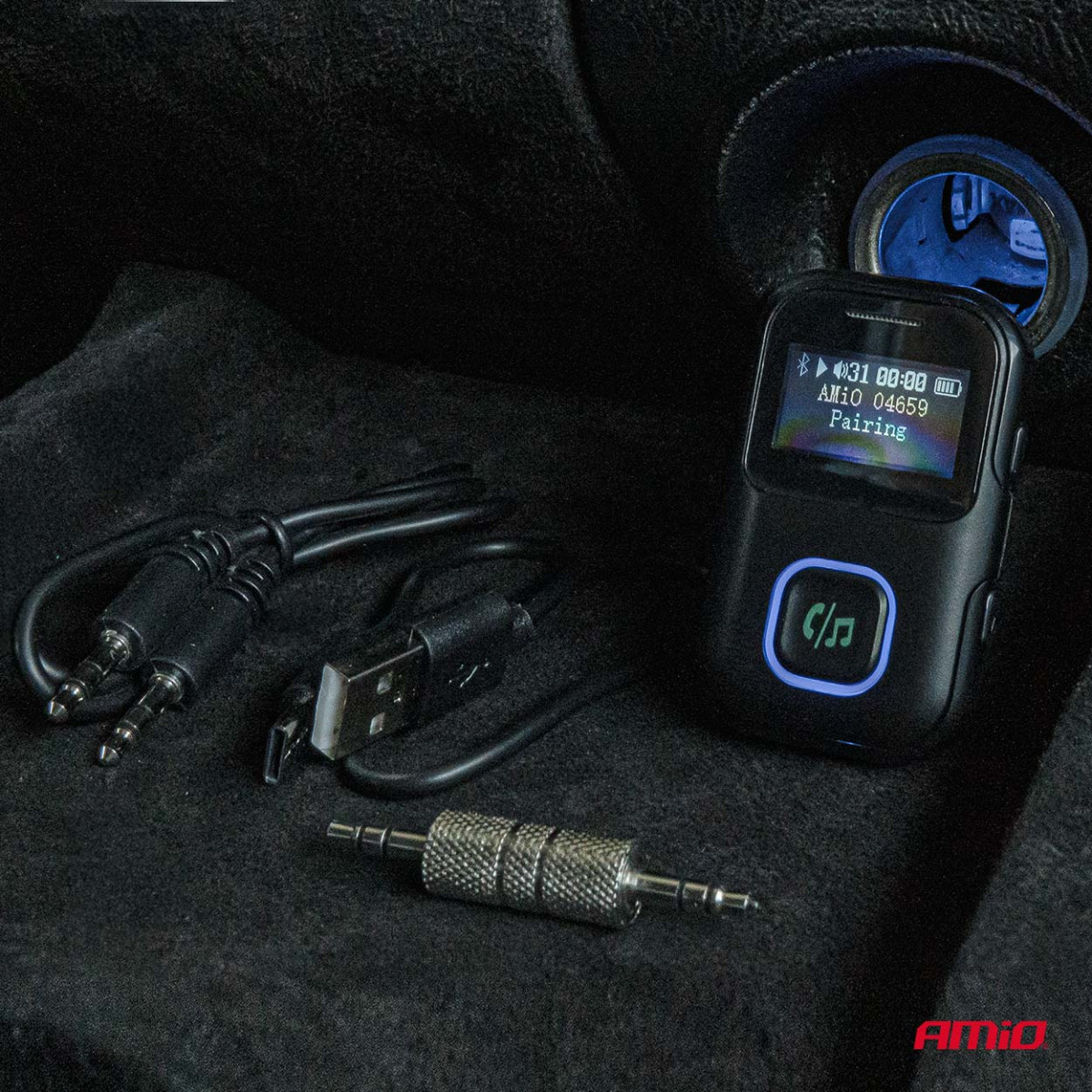 Minijakkiliitäntäinen Bluetooth-vastaanotin-lähetin LCD-näytöllä AMIO-04659