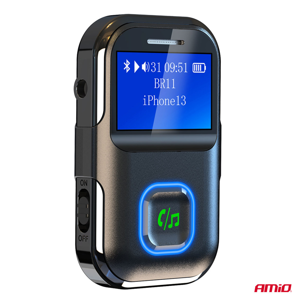 Minijakkiliitäntäinen Bluetooth-vastaanotin-lähetin LCD-näytöllä AMIO-04659