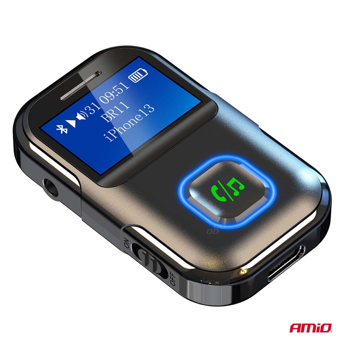 Minijakkiliitäntäinen Bluetooth-vastaanotin-lähetin LCD-näytöllä AMIO-04659