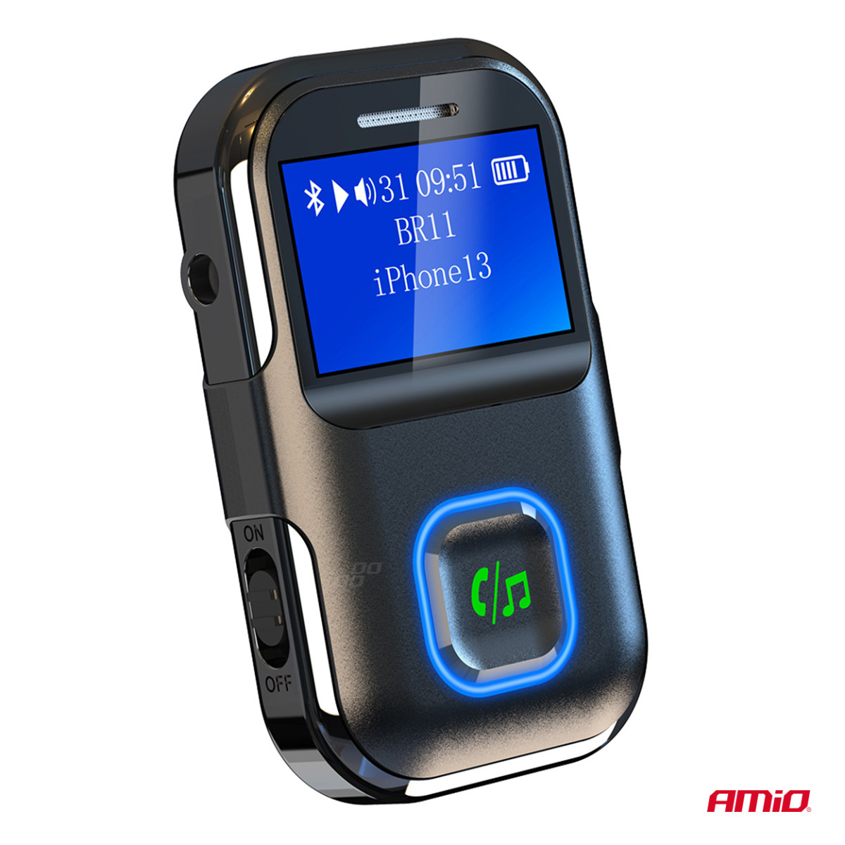 Minijakkiliitäntäinen Bluetooth-vastaanotin-lähetin LCD-näytöllä AMIO-04659