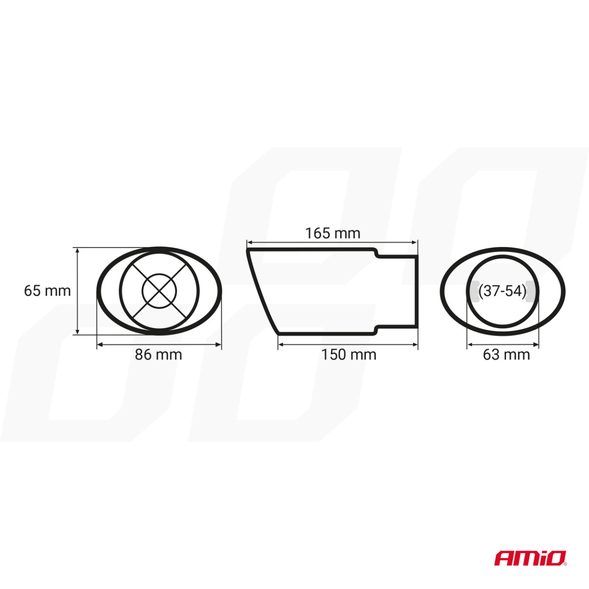 Äänenvaimentimen pää 37-54 mm, ruostumatonta terästä, kromattu, AMIO-02349