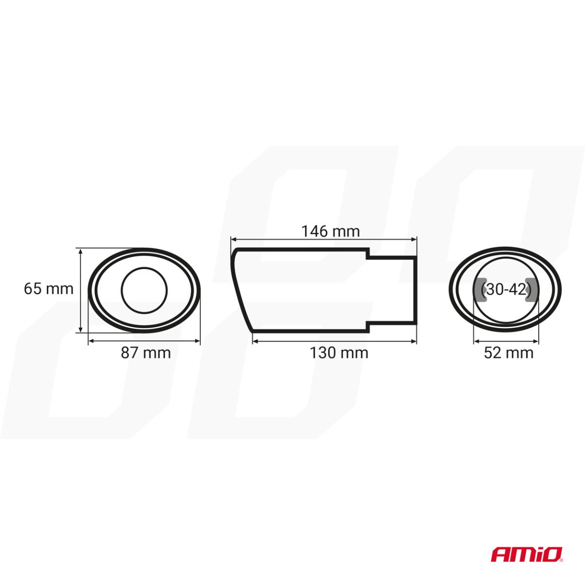 Äänenvaimentimen pää 30-42 mm, ruostumatonta terästä, kromattu, AMIO-01303
