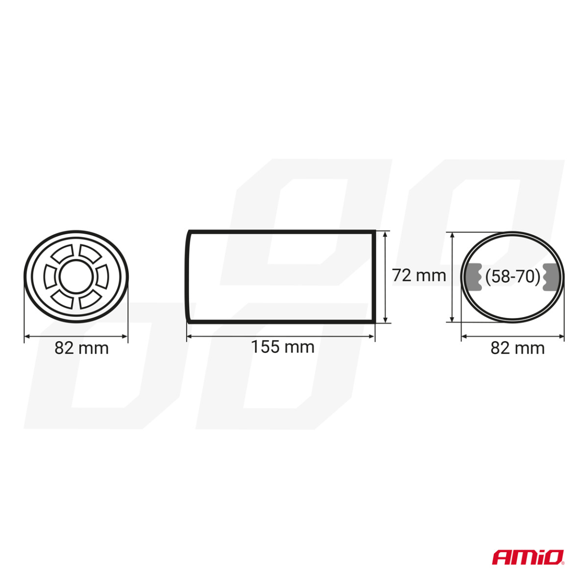 Äänenvaimentimen pää 58-70 mm, ruostumatonta terästä, kromattu, AMIO-01306