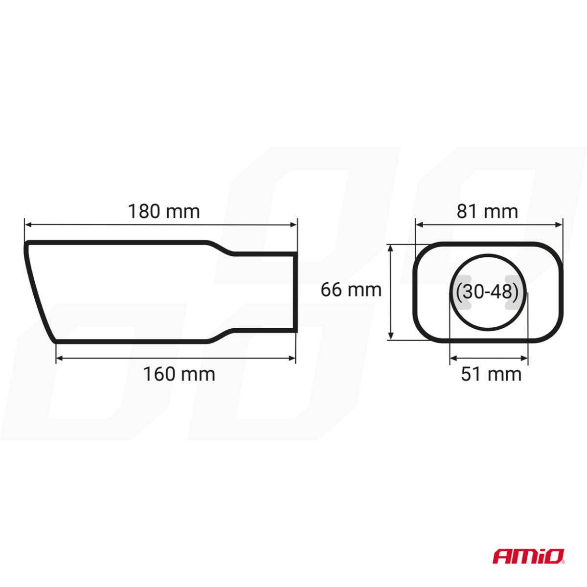 Äänenvaimentimen pää 30-48 mm, ruostumatonta terästä, kromattu, AMIO-01315