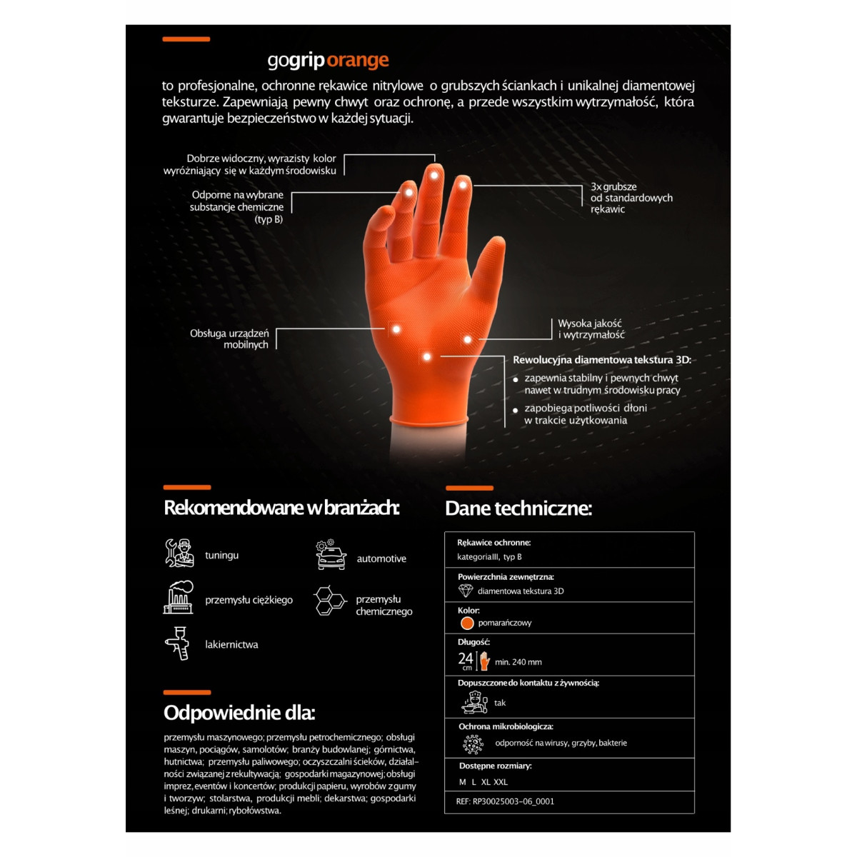 Nitriilikäsineet GoGrip Orange, koko L, 50 kpl.