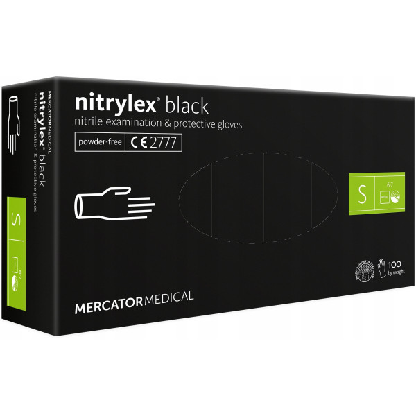 Suojaavat nitriilikäsineet Nitrylex Black, koko S, 100 kpl.