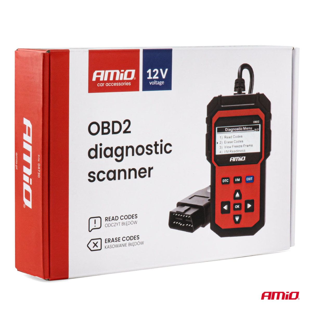 OBD2-diagnostiikkaskanneri AMIO-04730, 155 × 85 × 25 mm