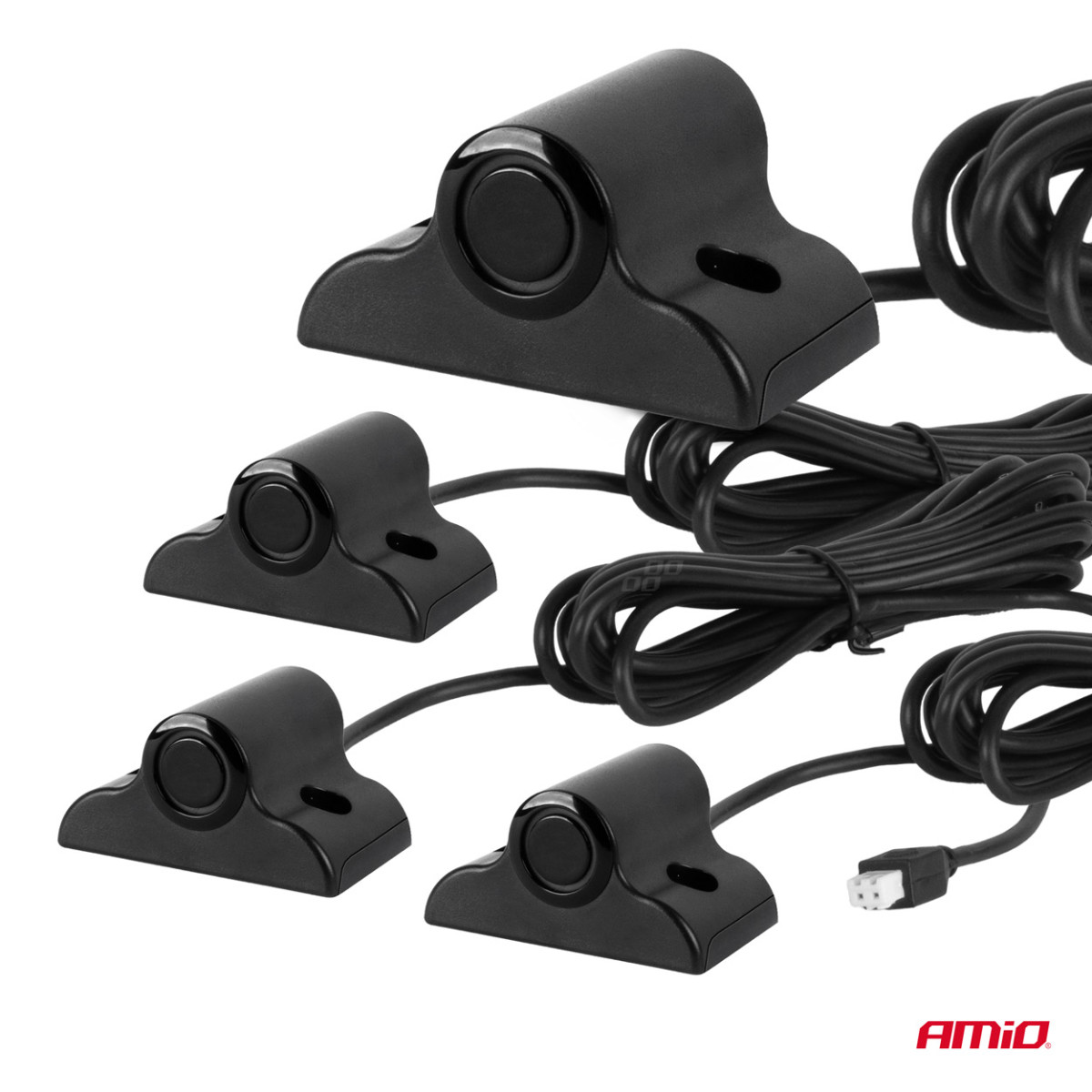 Pysäköintitutka LED COB, 4 mustaa anturia 19 mm, kuorma-autoille AMIO-02286