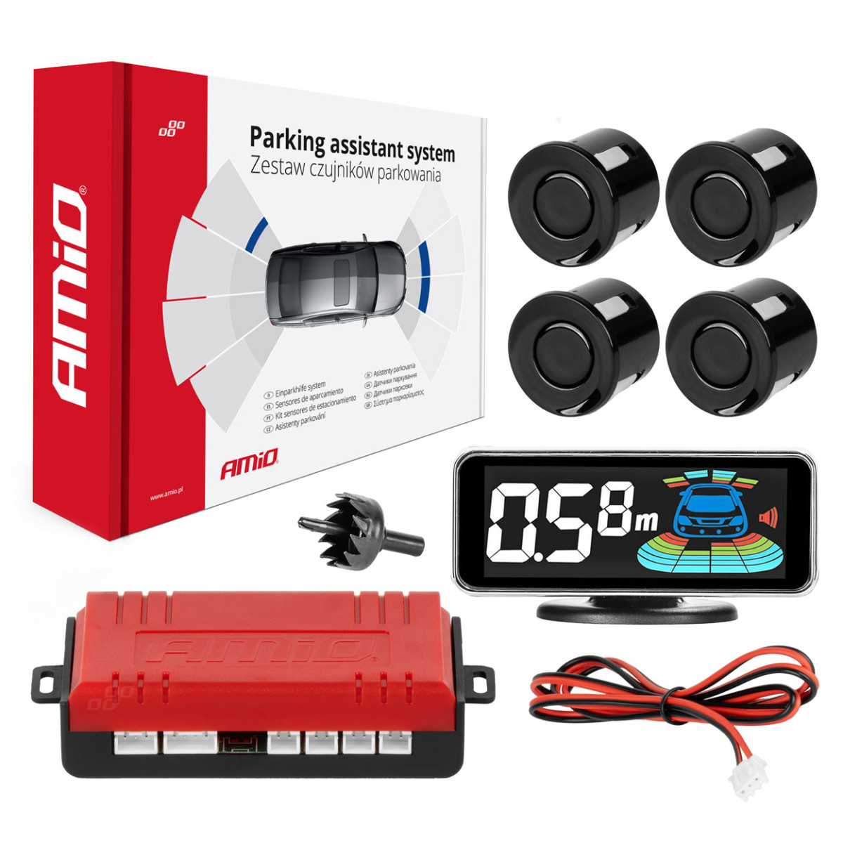 Pysäköintitutka LED-GRAF 3D, 4 mustaa anturia 21,5 mm AMIO-03185