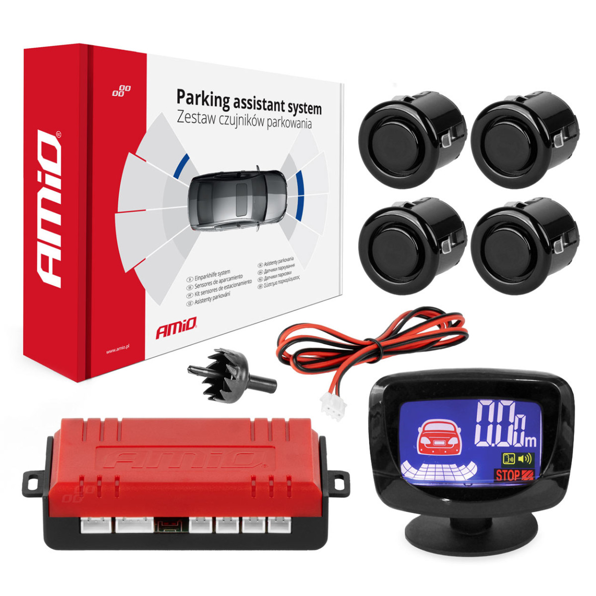 Pysäköintitutka LED-GRAF, 4 mustaa anturia GOLD 18 mm AMIO-01578