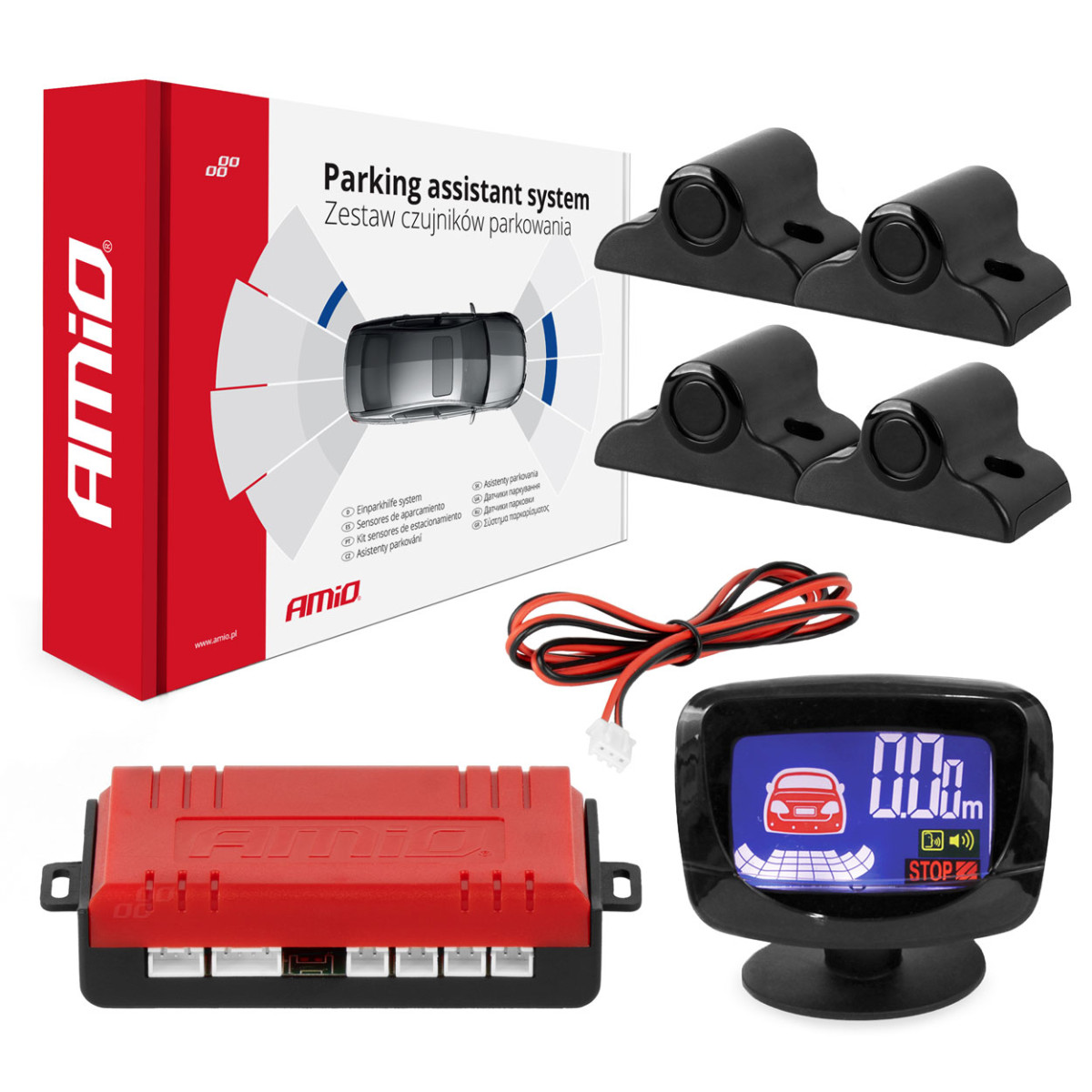 Pysäköintitutka LED-GRAF, 4 mustaa anturia 19 mm, kuorma-autoille AMIO-02280