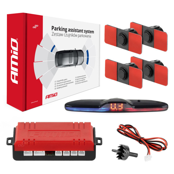 Pysäköintitutka MAX LED, 4 mustaa anturia, sisäasennus 16,5 mm AMIO-02291