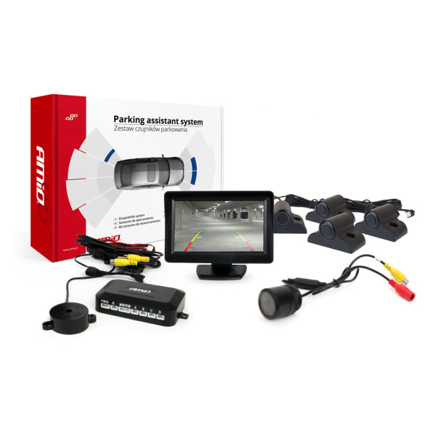 Pysäköintitutkajärjestelmä TFT01 4.3" HD-301-IR-kameralla, 4 mustalla sensorilla, kuorma-autoille