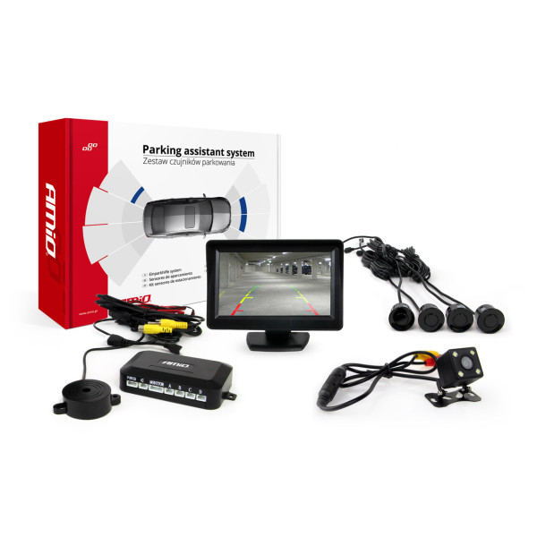 Pysäköintitutkajärjestelmä TFT01 4.3" HD 315 LED -kameralla, 4 mustaa anturia 22 mm
