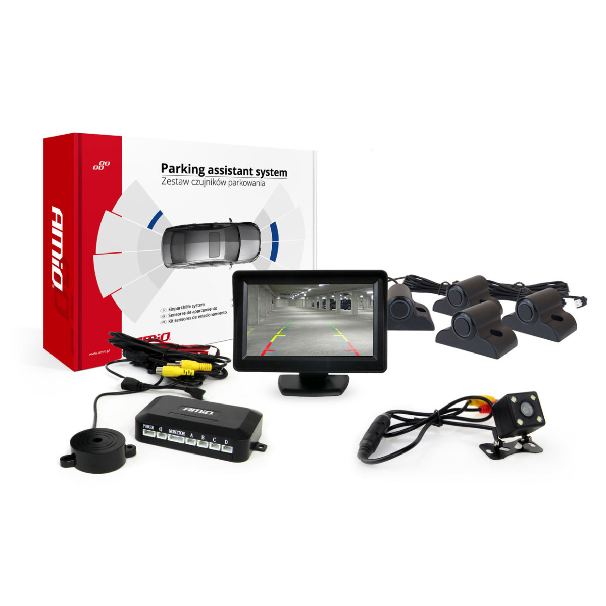 Pysäköintitutkajärjestelmä TFT01 4.3" HD-315-LED-kameralla, 4 mustalla sensorilla, kuorma-autoille