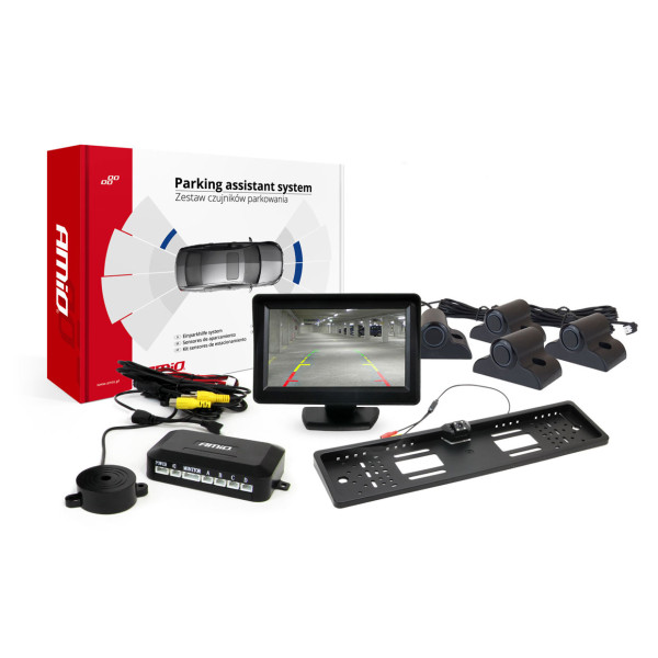 Pysäköintitutkajärjestelmä TFT01 4.3" HD-402-LED-kameralla, 4 mustalla sensorilla, kuorma-autoille