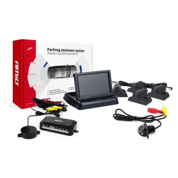 Pysäköintitutkajärjestelmä TFT02 4.3" HD-305-LED-kameralla, 4 mustalla anturilla, kuorma-autoille