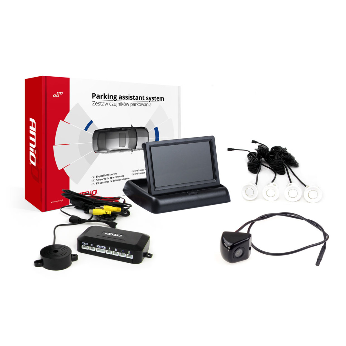 Pysäköintitutkajärjestelmä TFT02 4.3" HD-310 LED-kameralla, 4 valkoisella sensorilla