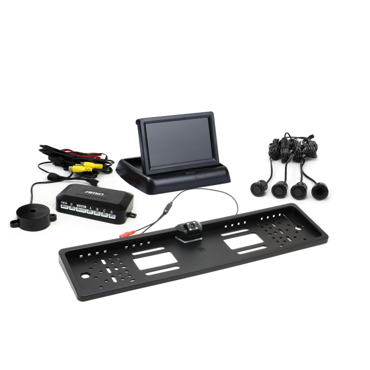 Pysäköintitutkajärjestelmä TFT02 4.3" HD-402-LED-kameralla, 4 mustalla sensorilla, GOLD