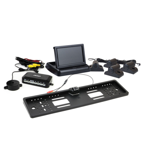 Pysäköintitutkajärjestelmä TFT02 4.3" HD-402-LED-kameralla, 4 mustalla sensorilla, kuorma-autoille