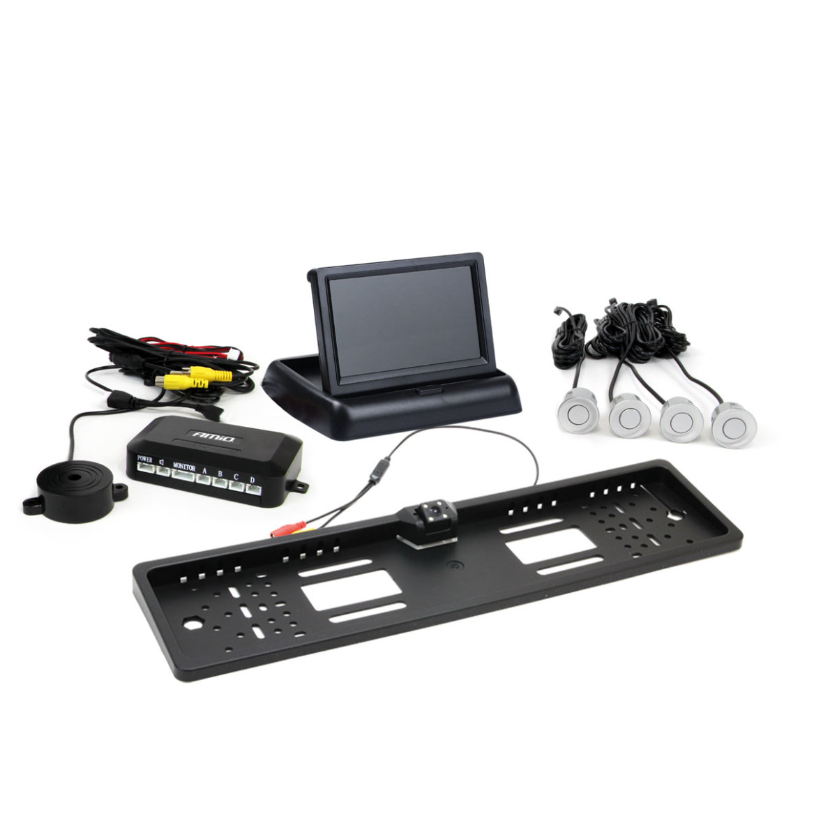 Pysäköintitutkajärjestelmä TFT02 4.3" HD-402-LED-kameralla, 4 hopeanvärisellä sensorilla