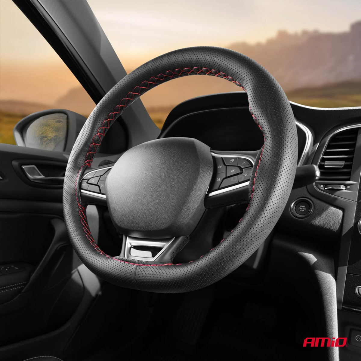 Rei'itetty ratin suojus neulalla ja langalla 38-39 cm - mustat/punaiset ompeleet