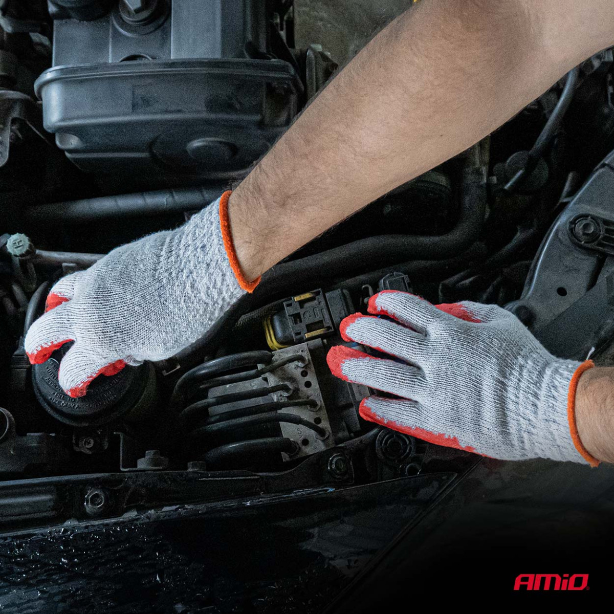 Polyesteri-puuvilla työkäsineet lateksilla, koko 9, 10 kpl, AMIO-04630